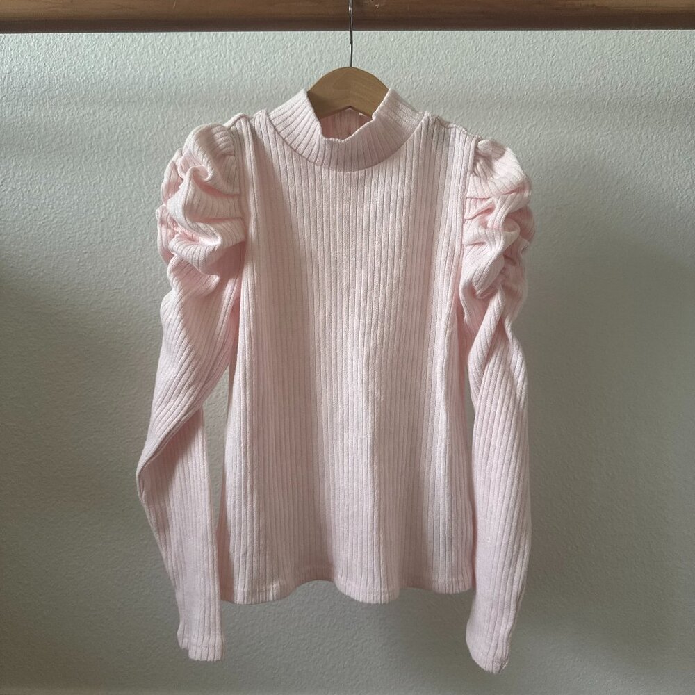 Janie + Jack Girls Long Sleeve Sparkle Ruched Puff Sleeve Mock Neck Top Size 8